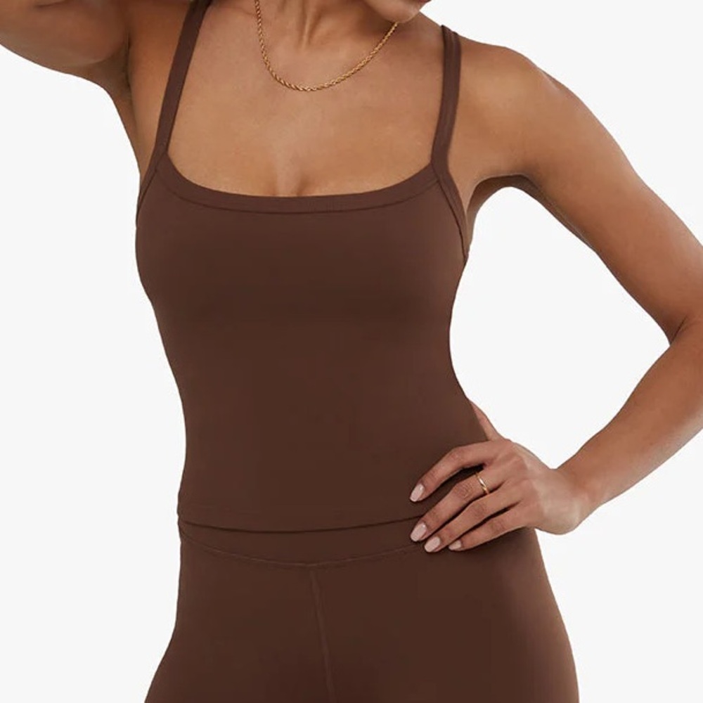We Wore What Wide Strap Scoop Tank - Chocolate